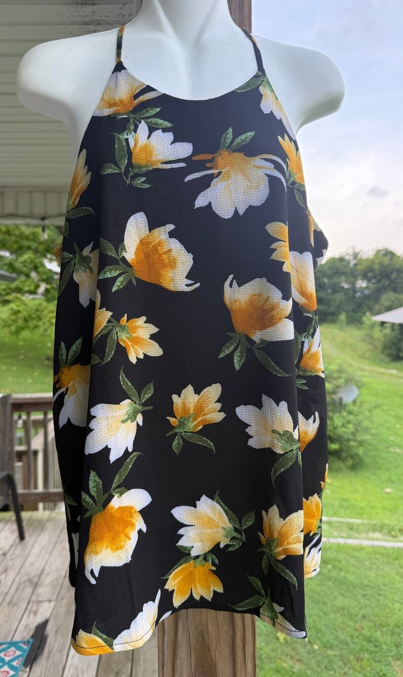 Garden Fairy d.n.a. couture High Neck Racerback Flowy Black/Yellow Floral Top M